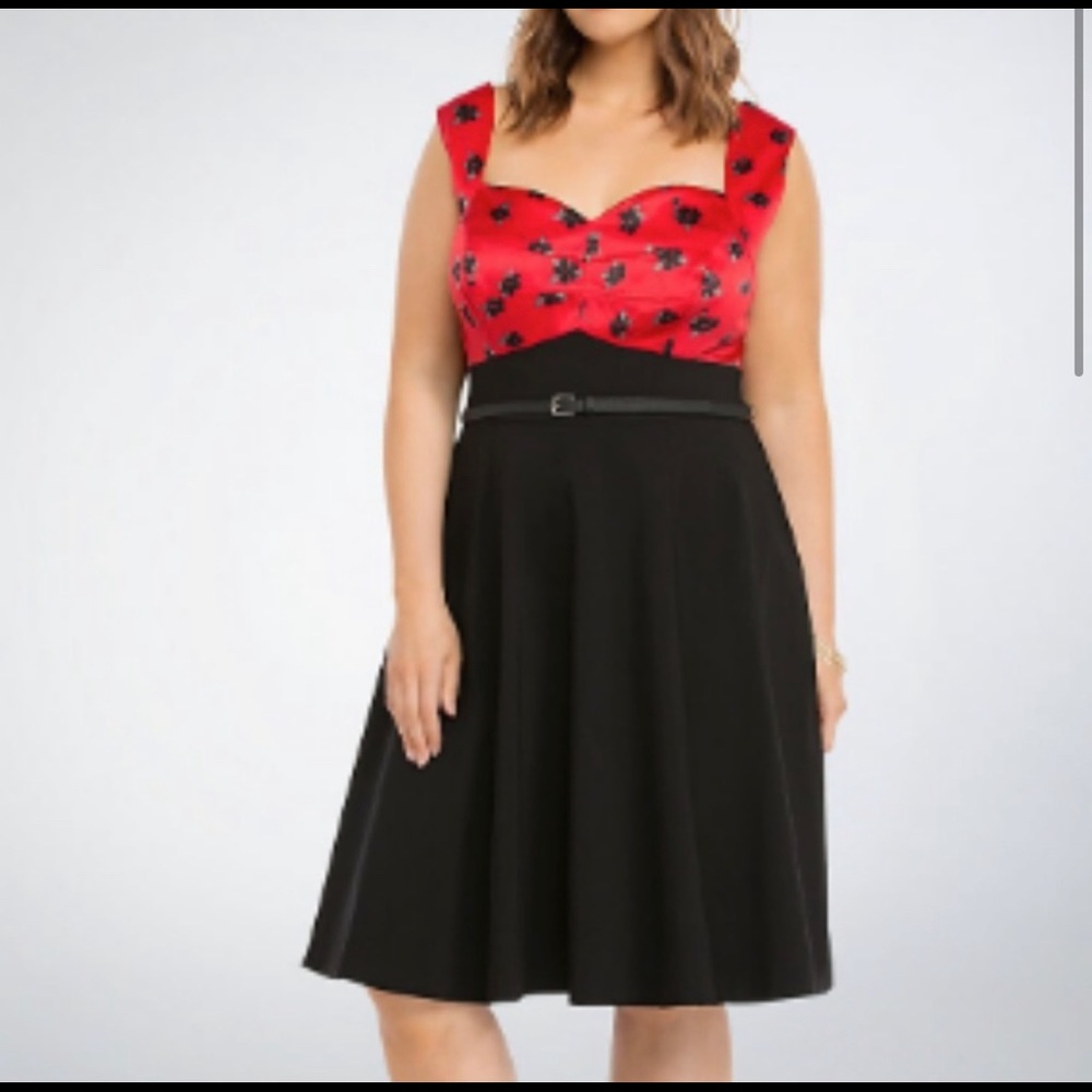 Red & Black Flower Torrid Swing Dress